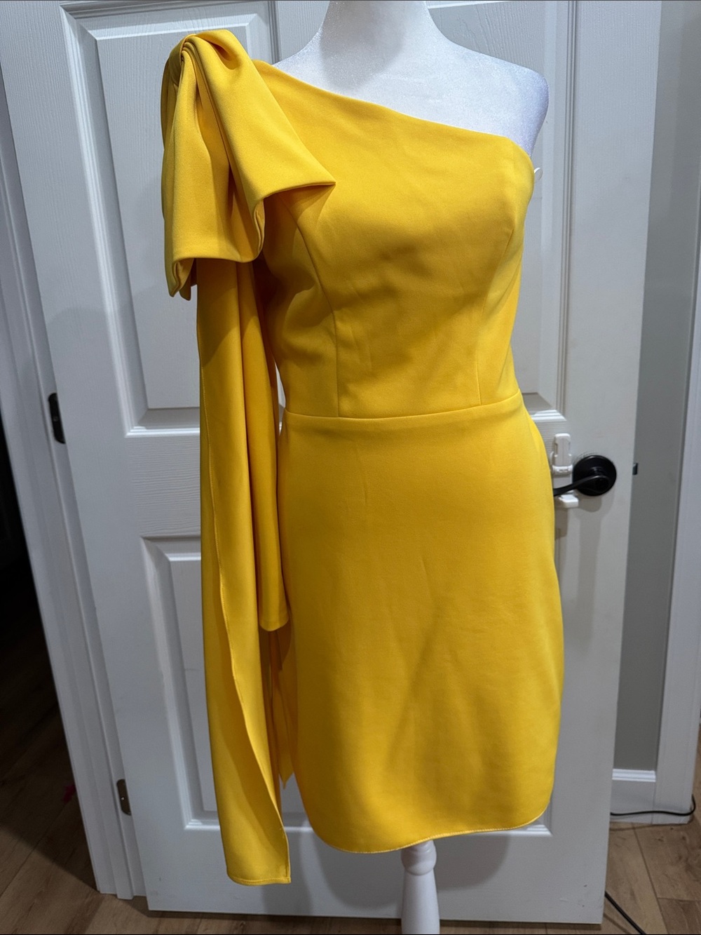 One-Shoulder Yellow Draped Cocktail Dress